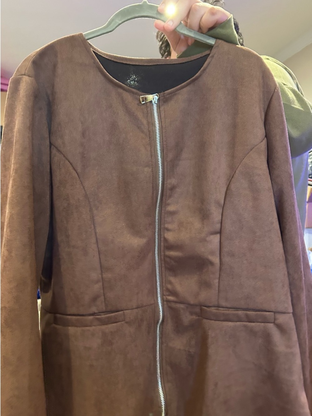 SHEIN Brown Suede-Look Zip Jacket